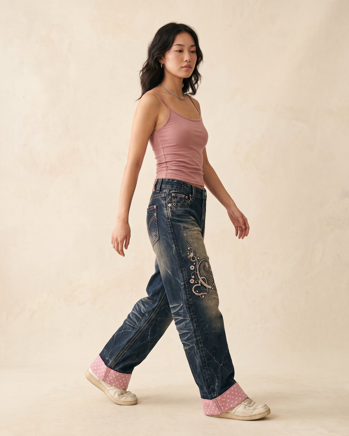 Model Wearing Daydream Baggy Jeans by Ivoryshores — Side View