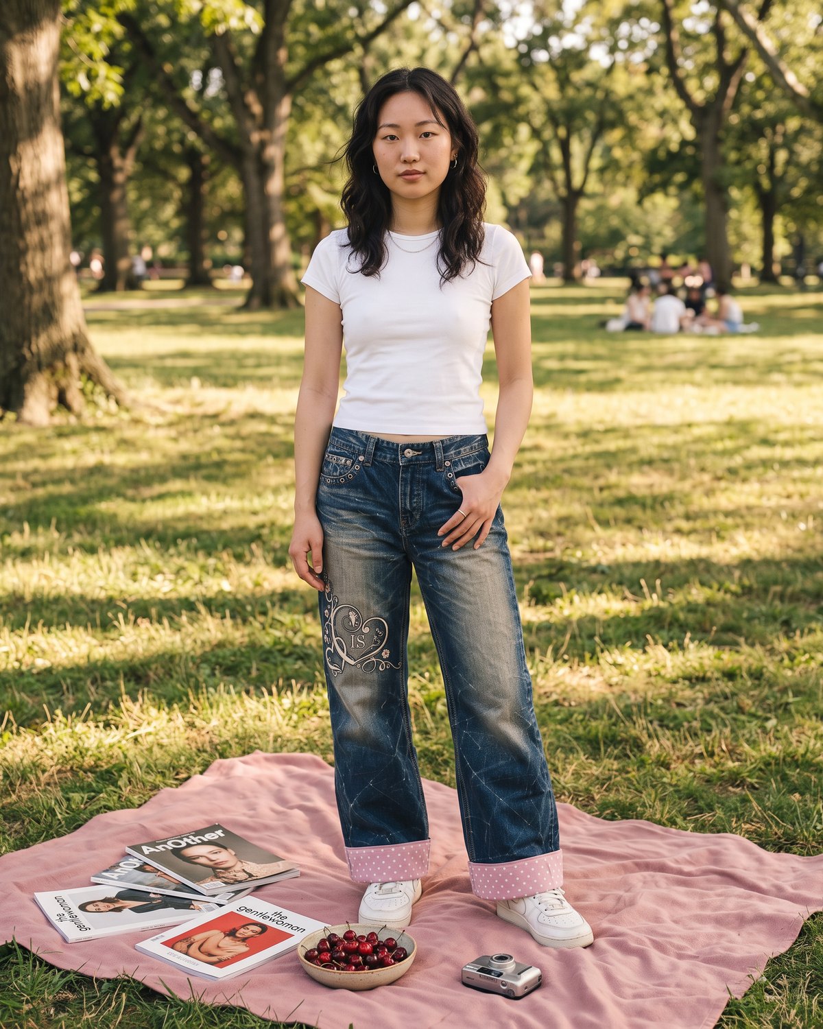 Editorial Photograph of Daydream Baggy Jeans by Ivoryshores worn in a sunlit park