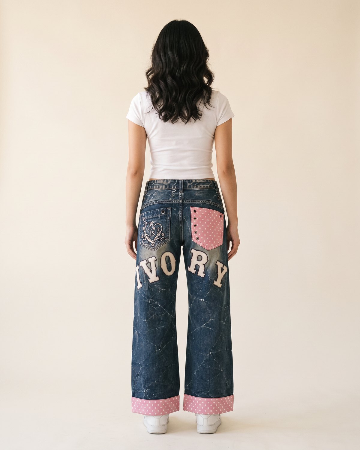 Model Wearing Daydream Baggy Jeans by Ivoryshores — Back View