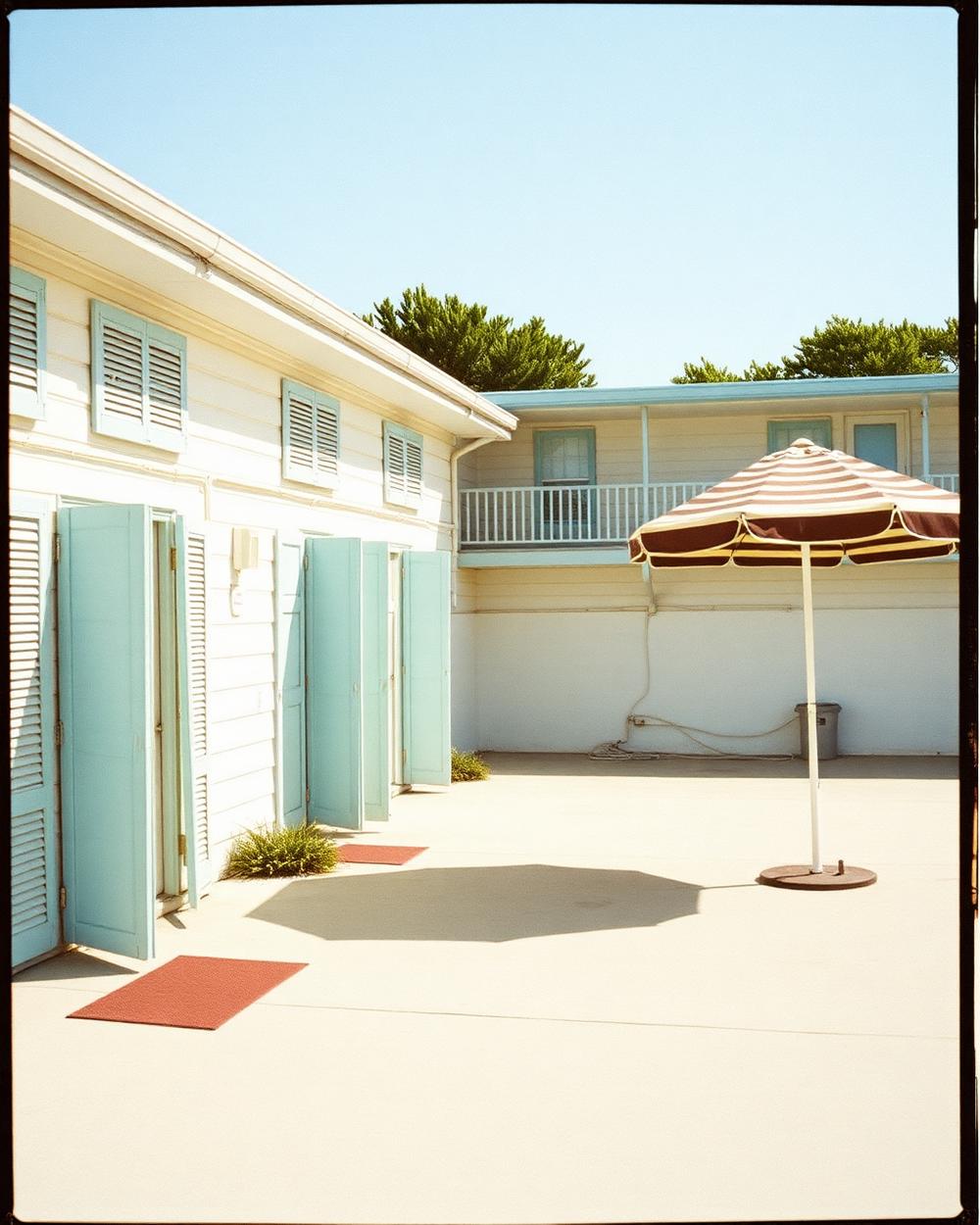 Vintage seaside motel courtyard